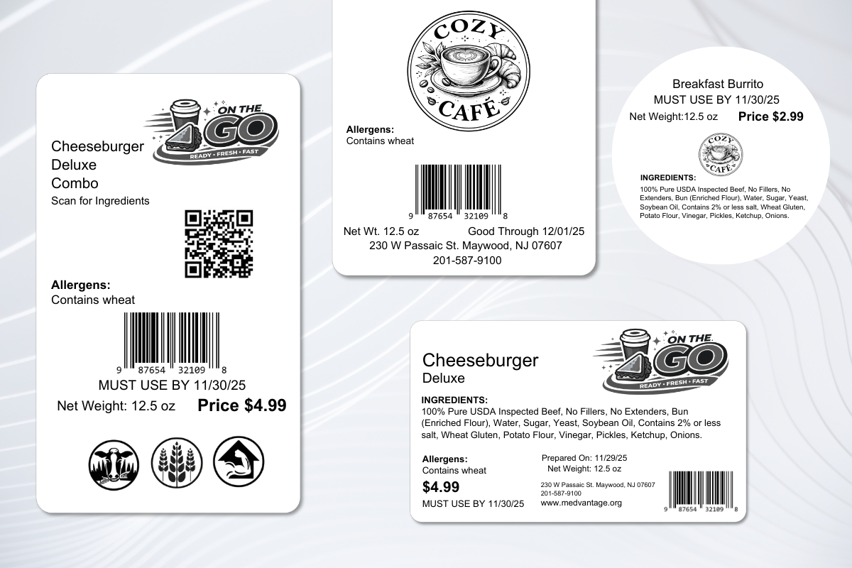 GoFreshDate label designer showing free black and white food service label symbols and logos